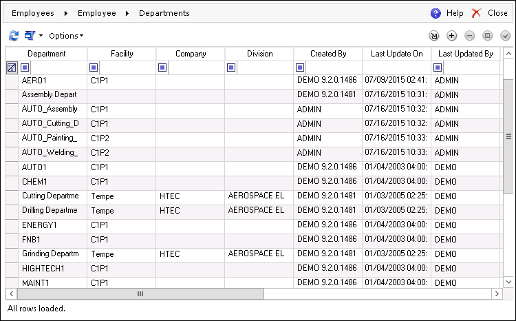 Department assignment screen